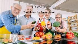  Presentation with cooking chef - Colorful slide set enhanced with class in training kitchen learning cooking with nutritionist chef showing heathy food backdrop and a coral colored foreground