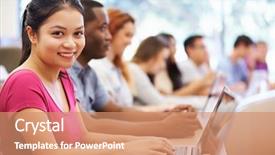  Presentation with students walking to class - Audience pleasing presentation theme consisting of class of university students using backdrop and a  colored foreground