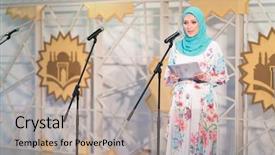  Presentation with muslim - Colorful presentation theme enhanced with class participation - business muslim people in conference backdrop and a  colored foreground