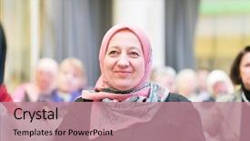  Presentation with muslim - PPT layouts enhanced with class participation - business muslim people in conference background and a  colored foreground
