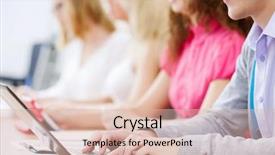  Presentation with people - Beautiful presentation theme featuring class participation - close up image of young backdrop and a  colored foreground