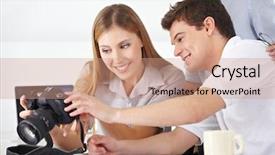  Presentation with photo display - Presentation design enhanced with class participation - participants of a photo workshop background and a coral colored foreground