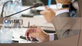  Presentation with conference - Cool new PPT theme with class participation - participants of business conference backdrop and a coral colored foreground