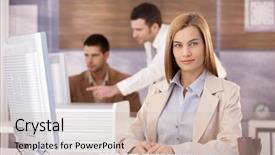  Presentation with training - Presentation theme consisting of class participation - pretty young businesswoman participating background and a  colored foreground