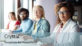  Presentation with african american business - Colorful slide set enhanced with class participation - serious confident young african-american female backdrop and a light blue colored foreground