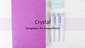  Presentation with coloured - Amazing presentation design having stationary art class concept background - coloured pens notebook and stickers backdrop and a lilac colored foreground