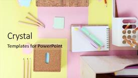  Presentation with pens and pencils - Slide set having pens pencils stickers and notebook background and a blonde colored foreground