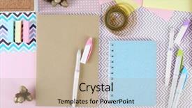  Presentation with pens and pencils - Cool new presentation theme with pens pencils stickers and notebook backdrop and a mint green colored foreground