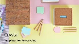  Presentation with pens and pencils - PPT layouts featuring top view art supplies - coloured pens pencils stickers background and a blonde colored foreground