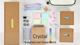  Presentation with case - Presentation theme consisting of children clip art - notebook with stationery and pencil background and a coral colored foreground