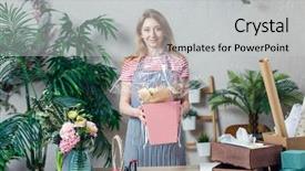  Presentation with floral - Presentation theme featuring photo of florist with floral background and a light gray colored foreground