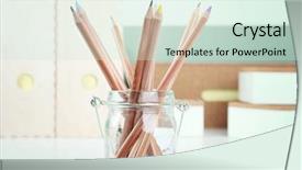  Presentation with coloured - Presentation consisting of write stuff - set of coloured pencils background and a soft green colored foreground