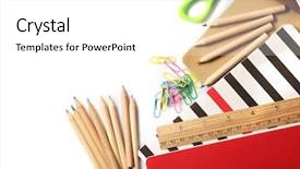  Presentation with class - Colorful presentation design enhanced with group class picture composite - set of stationery isolated backdrop and a white colored foreground