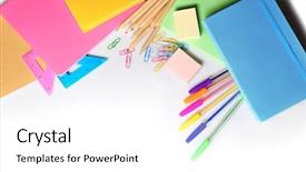  Presentation with composite - Amazing PPT theme having group class picture composite - set of stationery isolated backdrop and a white colored foreground