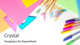  Presentation with set of sauces in white - Presentation theme with group class picture composite - set of stationery isolated background and a  colored foreground