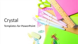  Presentation with set of sauces in white - Cool new slides with group class picture composite - set of stationery isolated backdrop and a  colored foreground