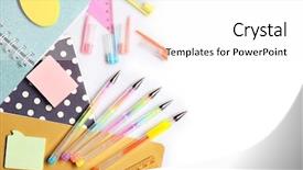  Presentation with composite - Colorful slides enhanced with group class picture composite - set of stationery isolated backdrop and a white colored foreground