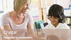  Presentation with literacy - Amazing PPT layouts having class reading book with teacher backdrop and a coral colored foreground