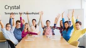  Presentation with education teamwork - Slide deck featuring class room - education teamwork and people concept background and a sky blue colored foreground