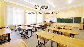  Presentation with chalk board - PPT theme consisting of class room - empty classroom with wooden desks background and a lemonade colored foreground