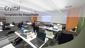  Presentation with projector - PPT theme having class room - empty it classroom with program background and a light gray colored foreground