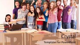  Presentation with classroom - Slides consisting of class room - group student in classroom near background and a coral colored foreground