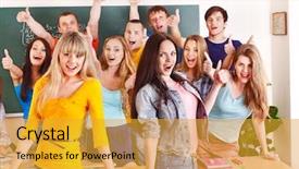  Presentation with blackboard - PPT layouts featuring class room - group student near blackboard background and a gold colored foreground