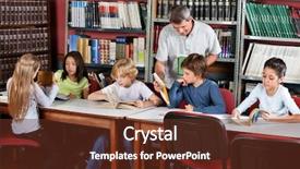  Presentation with teacher - PPT theme consisting of class room - happy mature male teacher showing background and a tawny brown colored foreground