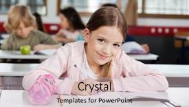  Presentation with book - Theme having class room - portrait of cute little schoolgirl background and a lemonade colored foreground