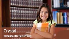  Presentation with book - PPT theme enhanced with class room - portrait of cute little schoolgirl background and a tawny brown colored foreground