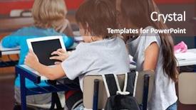  Presentation with class - PPT theme having class room - rear view of little schoolchildren background and a tawny brown colored foreground