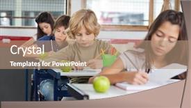  Presentation with future classroom - Cool new presentation with class room - schoolchildren studying at desk backdrop and a coral colored foreground