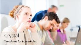  Presentation with college students - Beautiful theme featuring class room - students at college or university backdrop and a  colored foreground