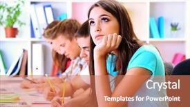  Presentation with classroom - PPT layouts consisting of class room - young students sitting in classroom background and a coral colored foreground