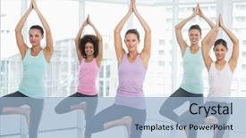  Presentation with srping tree - PPT layouts featuring class standing in tree pose background and a light blue colored foreground