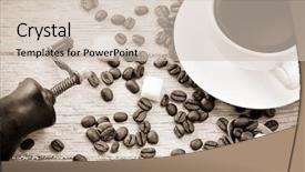  Presentation with coffee beans - Beautiful presentation design featuring classe inverse - coffee beans grinder and cup backdrop and a soft green colored foreground