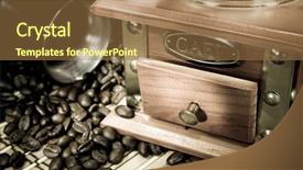  Presentation with coffee beans - Slides consisting of classe inverse - coffee beans pot and grinder background and a  colored foreground