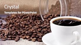  Presentation with sack of coffee beans - Presentation featuring classe inverse - cup of coffee and jar background and a coral colored foreground