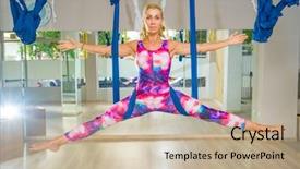  Presentation with yoga - Slide set with classe inverse - young woman making antigravity yoga background and a  colored foreground