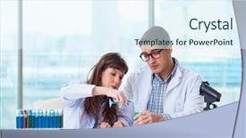  Presentation with consumer product innovation lab - Amazing presentation theme having classes labs - two chemists working in lab backdrop and a sky blue colored foreground