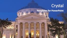  Presentation with city buildings - Slide deck with neo classic - romanian athenaeum is bucharest's most background and a  colored foreground
