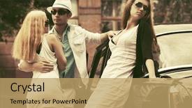  Presentation with women retro - Presentation enhanced with classic automobiles - young fashion man and women background and a coral colored foreground