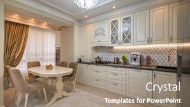 Presentation with classic - Slides having classic-beige-kitchen-with-ample background and a gray colored foreground