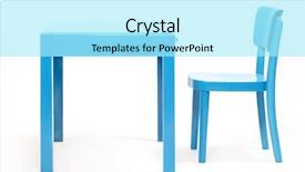  Presentation with school desk - PPT theme enhanced with classic blue chair and table background and a arctic colored foreground
