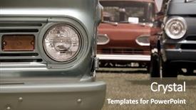  Presentation with trucks - Audience pleasing presentation theme consisting of classic cars and trucks parked backdrop and a violet colored foreground