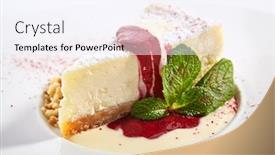  Presentation with pastry cream - Slide deck featuring classic-cheesecake-slice-close-up background and a sky blue colored foreground