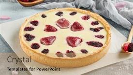  Presentation with cheese pie - PPT theme enhanced with classic-cheesecake-with-berries background and a coral colored foreground