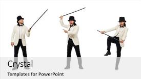  Presentation with collage - Cool new slide set with classic circus - collage of young man backdrop and a light gray colored foreground