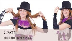  Presentation with horses and girl - Audience pleasing PPT theme consisting of classic circus - girl in harlequin costume isolated backdrop and a lemonade colored foreground