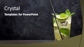  Presentation with cocktail - Presentation theme featuring classic cocktail glass on wooden table mojito with lime and mint with copy space background and a dark gray colored foreground